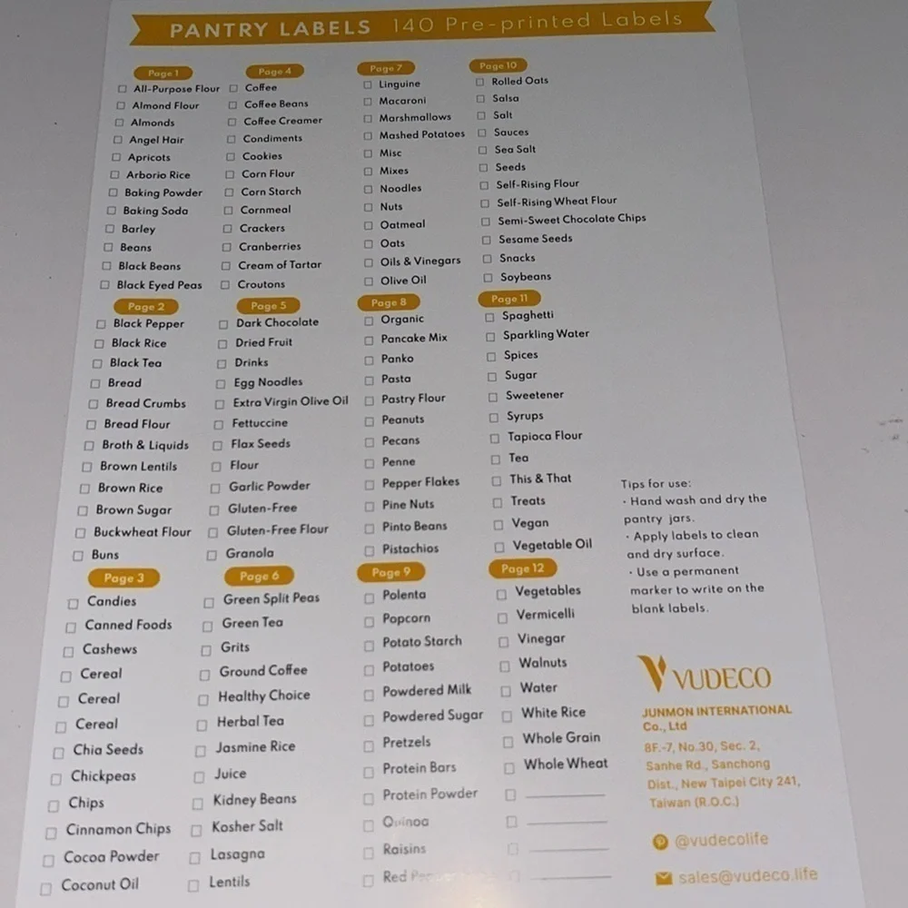 Kitchen Preprinted Pantry Labels /140 pieces / BRAND NEW